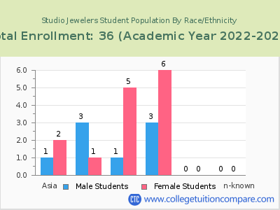 Studio Jewelers 2023 Student Population by Gender and Race chart