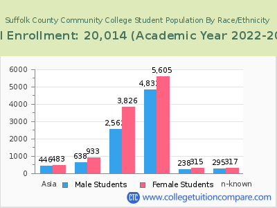 Suffolk County Community College 2023 Student Population by Gender and Race chart