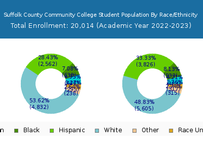 Suffolk County Community College 2023 Student Population by Gender and Race chart