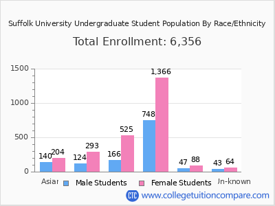 Suffolk University 2025 Undergraduate Enrollment by Gender and Race chart
