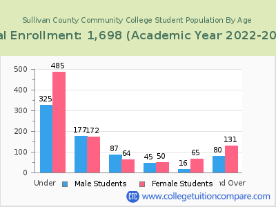 Sullivan County Community College 2023 Student Population by Age chart