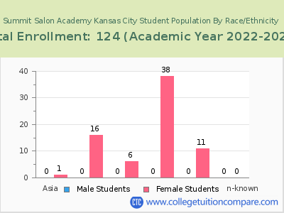 Summit Salon Academy Kansas City 2023 Student Population by Gender and Race chart