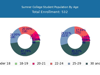 Sumner College 2024 Student Population Age Diversity Pie chart
