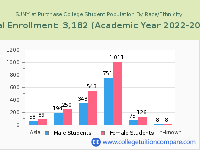 SUNY at Purchase College 2023 Student Population by Gender and Race chart