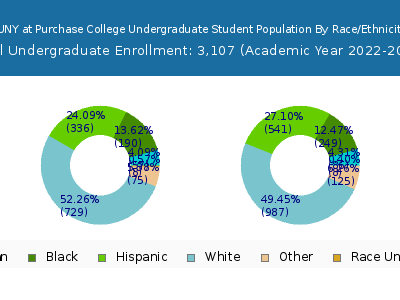 SUNY at Purchase College 2023 Undergraduate Enrollment by Gender and Race chart