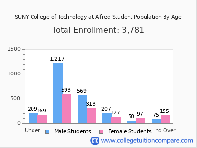 SUNY College of Technology at Alfred 2025 Student Population by Age chart