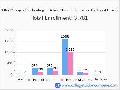 SUNY College of Technology at Alfred 2025 Student Population by Gender and Race chart