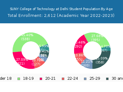 SUNY College of Technology at Delhi 2023 Student Population Age Diversity Pie chart