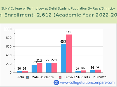 SUNY College of Technology at Delhi 2023 Student Population by Gender and Race chart