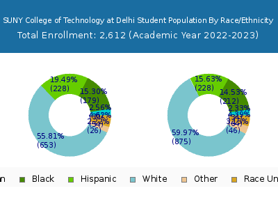 SUNY College of Technology at Delhi 2023 Student Population by Gender and Race chart