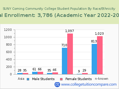 SUNY Corning Community College 2023 Student Population by Gender and Race chart