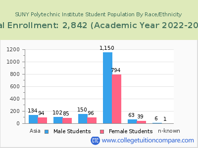 SUNY Polytechnic Institute 2023 Student Population by Gender and Race chart