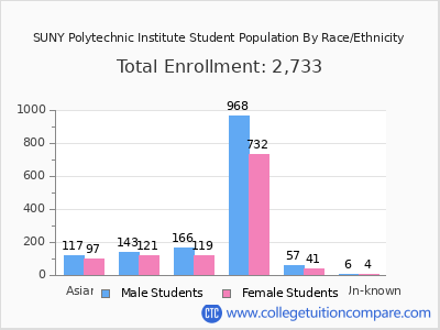 SUNY Polytechnic Institute 2025 Student Population by Gender and Race chart