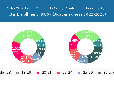 SUNY Westchester Community College 2023 Student Population Age Diversity Pie chart