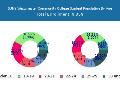 SUNY Westchester Community College 2025 Student Population Age Diversity Pie chart