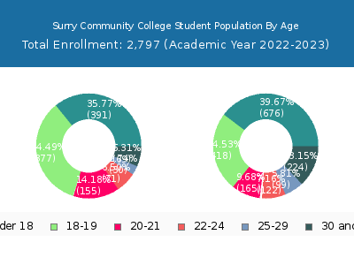 Surry Community College 2023 Student Population Age Diversity Pie chart