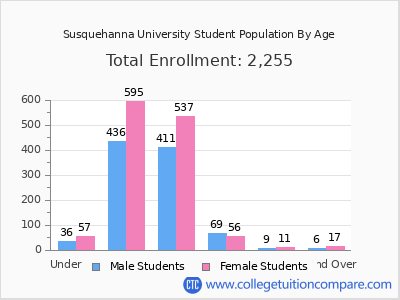 Susquehanna University 2024 Student Population by Age chart