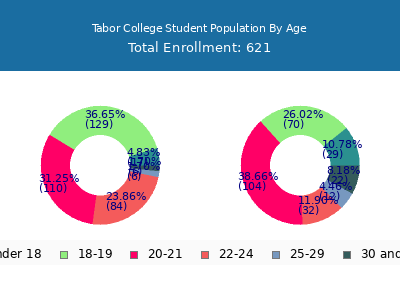 Tabor College 2025 Student Population Age Diversity Pie chart