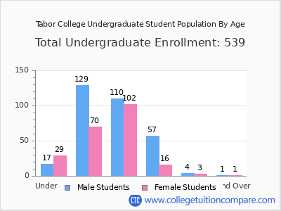 Tabor College 2025 Undergraduate Enrollment by Age chart