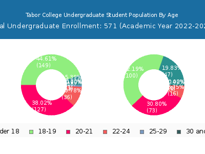 Tabor College 2023 Undergraduate Enrollment Age Diversity Pie chart