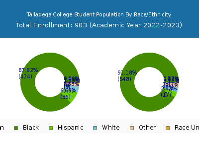 Talladega College 2023 Student Population by Gender and Race chart