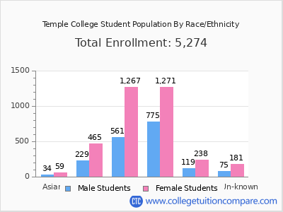 Temple College 2025 Student Population by Gender and Race chart