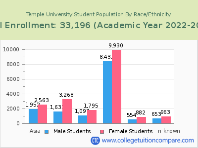 Temple University 2023 Student Population by Gender and Race chart