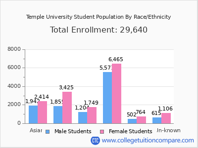 Temple University 2025 Student Population by Gender and Race chart