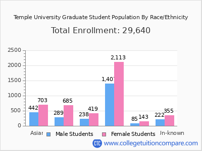 Temple University 2025 Graduate Enrollment by Gender and Race chart