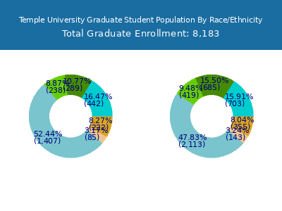 Temple University 2025 Graduate Enrollment by Gender and Race chart