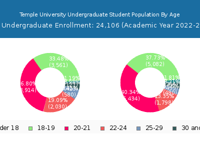 Temple University 2023 Undergraduate Enrollment Age Diversity Pie chart