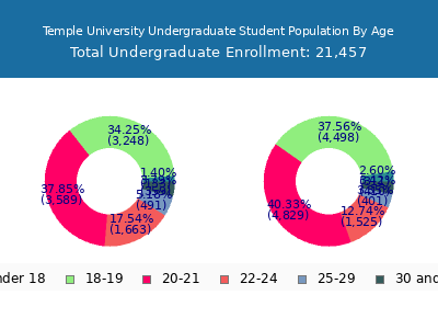 Temple University 2025 Undergraduate Enrollment Age Diversity Pie chart