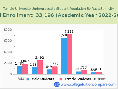 Temple University 2023 Undergraduate Enrollment by Gender and Race chart