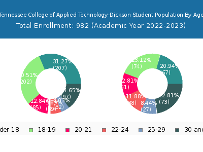 Tennessee College of Applied Technology-Dickson 2023 Student Population Age Diversity Pie chart