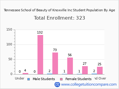 Tennessee School of Beauty of Knoxville Inc 2025 Student Population by Age chart