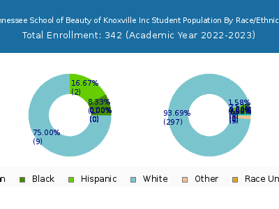 Tennessee School of Beauty of Knoxville Inc 2023 Student Population by Gender and Race chart