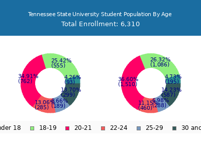 Tennessee State University 2025 Student Population Age Diversity Pie chart