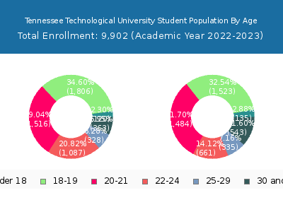 Tennessee Technological University 2023 Student Population Age Diversity Pie chart
