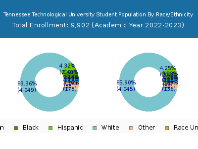 Tennessee Technological University 2023 Student Population by Gender and Race chart