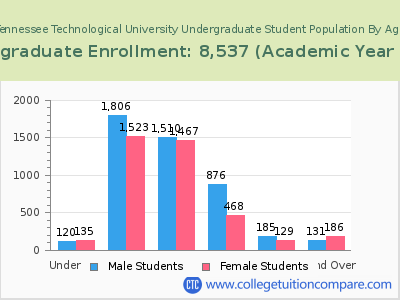 Tennessee Technological University 2023 Undergraduate Enrollment by Age chart