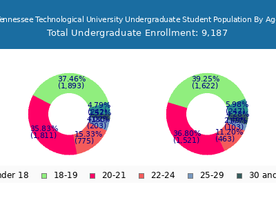 Tennessee Technological University 2025 Undergraduate Enrollment Age Diversity Pie chart