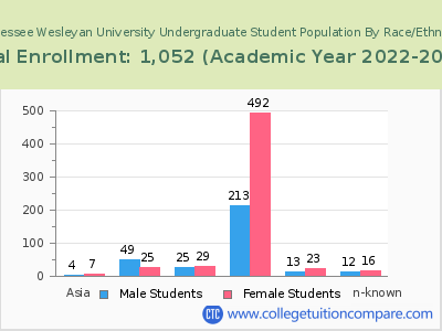 Tennessee Wesleyan University 2023 Undergraduate Enrollment by Gender and Race chart