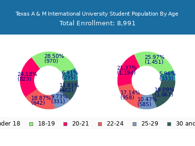 Texas A & M International University 2025 Student Population Age Diversity Pie chart