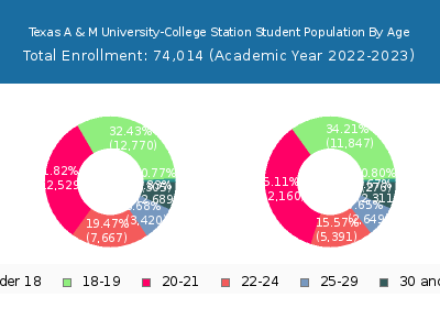 Texas A & M University-College Station 2023 Student Population Age Diversity Pie chart