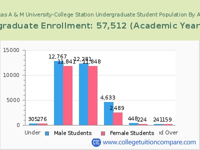 Texas A & M University-College Station 2023 Undergraduate Enrollment by Age chart