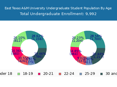 East Texas A&M University 2025 Undergraduate Enrollment Age Diversity Pie chart