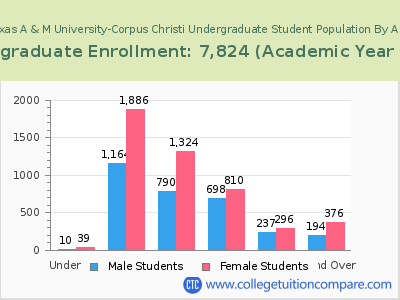 Texas A & M University-Corpus Christi 2023 Undergraduate Enrollment by Age chart