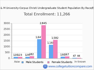Texas A & M University-Corpus Christi 2025 Undergraduate Enrollment by Gender and Race chart