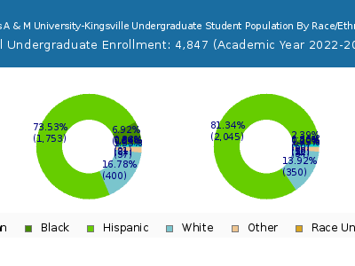 Texas A & M University-Kingsville 2023 Undergraduate Enrollment by Gender and Race chart