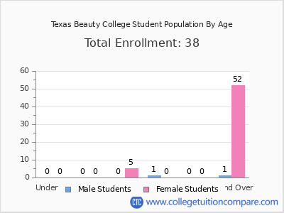 Texas Beauty College 2024 Student Population by Age chart